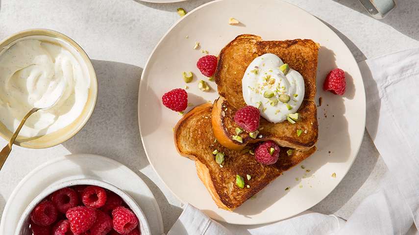 Fresh made French toast with raspberries