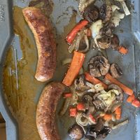 Fresh Sausages with mushrooms, Onions and Peppers