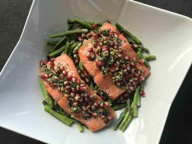 Pomegranate Salmon with Asparagus wide display