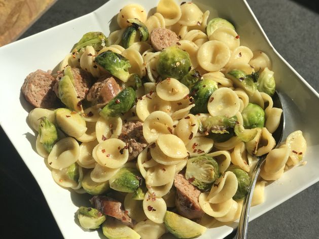 Pasta with Sausage and Brussels Sprouts wide display