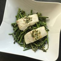 Halibut with Sicilian Lemon Sauce and Asparagus