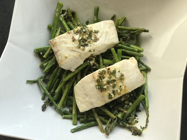 Halibut with Sicilian Lemon Sauce and Asparagus wide display