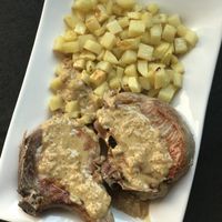 Pork Chops with Mustard Cream Sauce and Potatoes