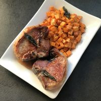 Pork Chops and Sweet Potatoes with Sage Brown Butter Sauce