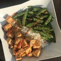 Honey Sriracha Tofu and Snap Peas