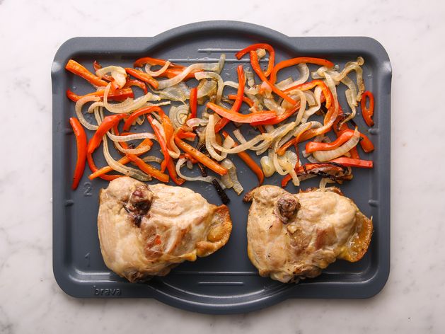 Chicken Thighs (Bone-In and Skin-On) with Onions and Peppers