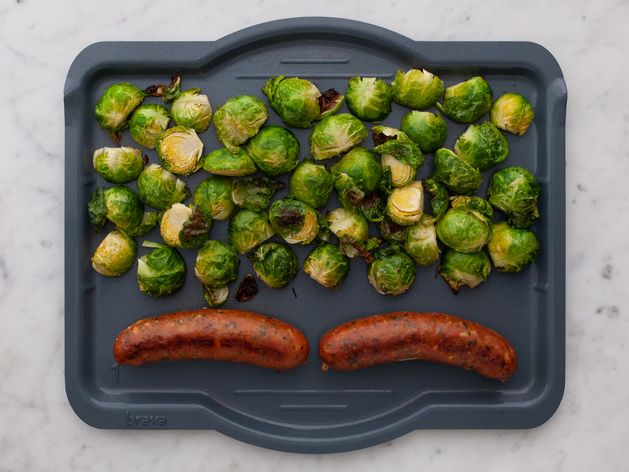 Precooked Sausages and Brussels Sprouts