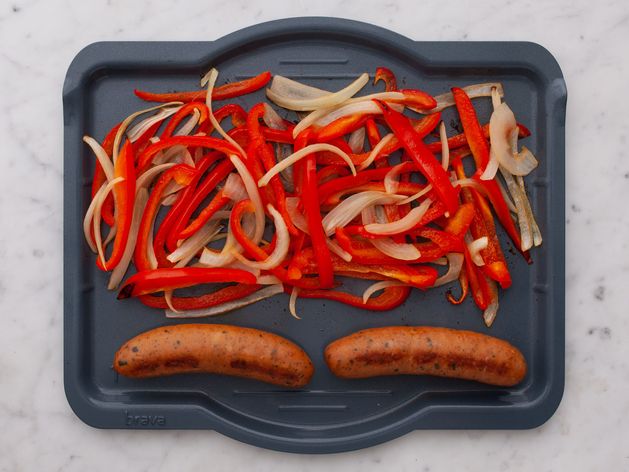 Precooked Sausages with Onions and Peppers