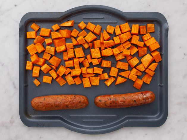 Precooked Sausages and Sweet Potatoes