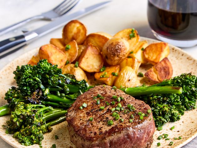 Filet Mignon, Potatoes, and Baby Broccoli