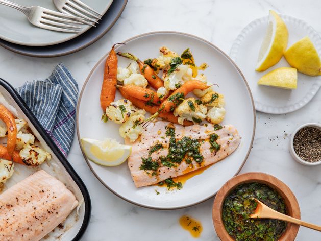 Trout, Cauliflower, and Baby Carrots