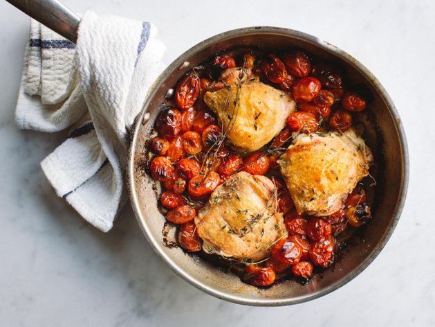 Chicken Thighs with Blistered Cherry Tomatoes