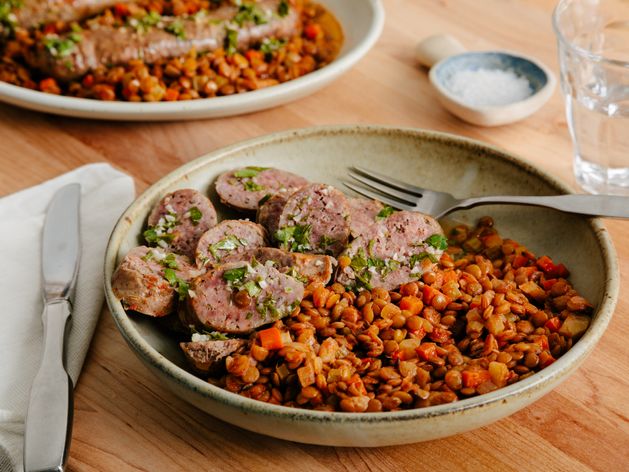 Braised Sausage and Lentils