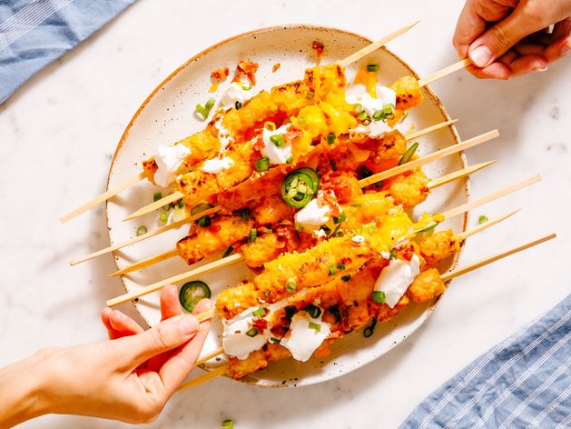 Loaded Tater Tot Kebabs